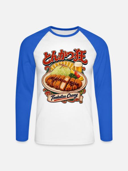 Tonkatsu Crazy - Unisex Baseballshirt langarm - Weiß/Royalblau