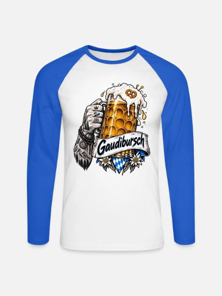 Gaudibursch Trachtenersatz - Unisex Baseballshirt langarm - Weiß/Royalblau