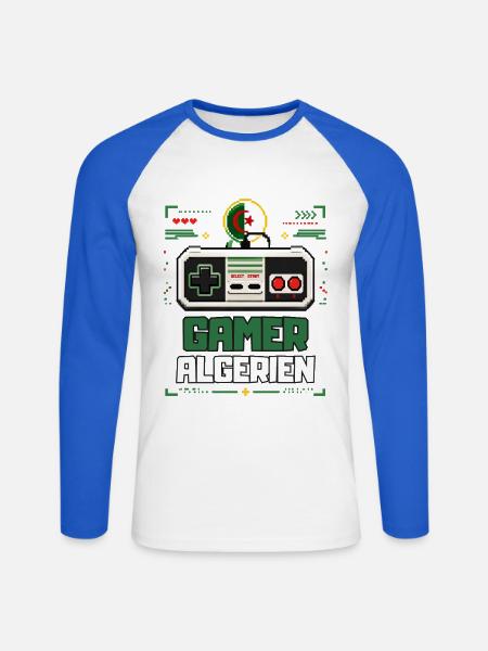 Algerische Gamer-Pixelkunst – Retro-Gaming Algerien - Unisex Baseballshirt langarm - Weiß/Royalblau