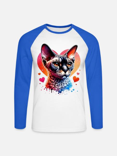 Devon Rex - Unisex Baseballshirt langarm - Weiß/Royalblau