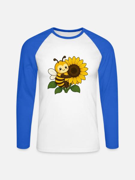 Bee Sunflower Hug – Sunny Buzz - Unisex Baseballshirt langarm - Weiß/Royalblau