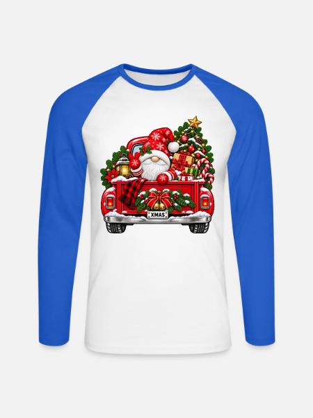 Zwerg im Pickup - Unisex Baseballshirt langarm - Weiß/Royalblau