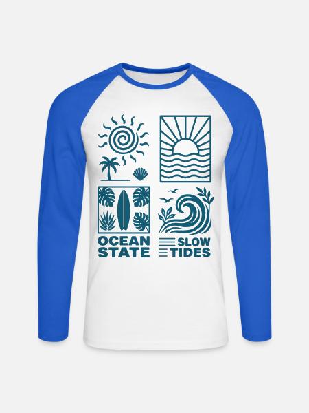 Tropische Sonnenwellen - Unisex Baseballshirt langarm - Weiß/Royalblau