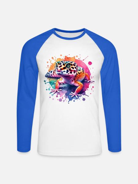 Leopardgecko Geschenk - Unisex Baseballshirt langarm - Weiß/Royalblau