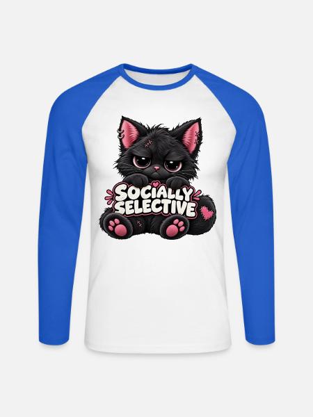 Socially Selective Katze - Unisex Baseballshirt langarm - Weiß/Royalblau