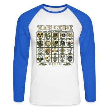 Frauen in der Wissenschaft - Unisex Baseballshirt langarm - Weiß/Royalblau - Vorne - Nik (191cm)