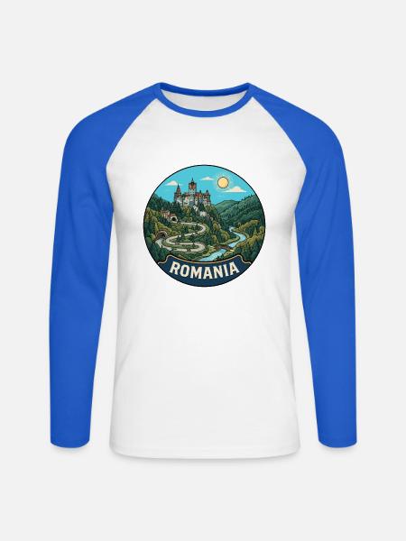 Rumänien Reiseabzeichen Bran Dracula Schloss - Unisex Baseballshirt langarm - Weiß/Royalblau