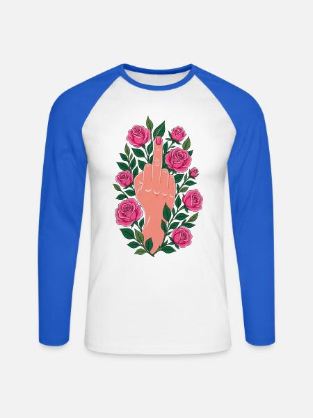  Mittelfinger Rosen Floral - Unisex Baseballshirt langarm - Weiß/Royalblau