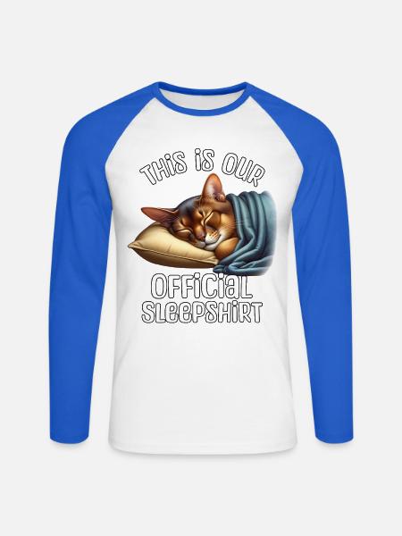 Abessinierkatze Schlafshirt - Unisex Baseballshirt langarm - Weiß/Royalblau