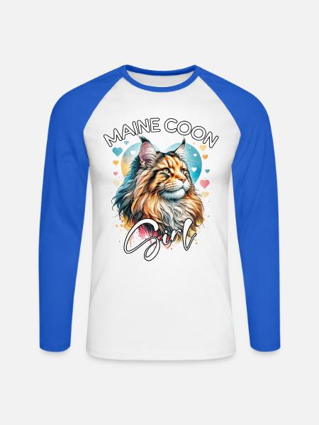 Maine Coon Mädchen Maine Coon - Unisex Baseballshirt langarm - Weiß/Royalblau