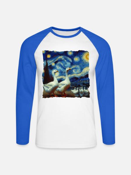 Gans Starry Night - Unisex Baseballshirt langarm - Weiß/Royalblau