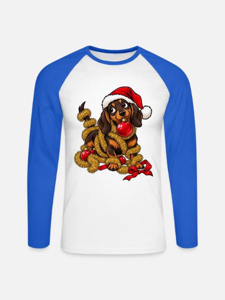 Weihnachten Dackel Hund Geschenkidee - Unisex Baseballshirt langarm - Weiß/Royalblau