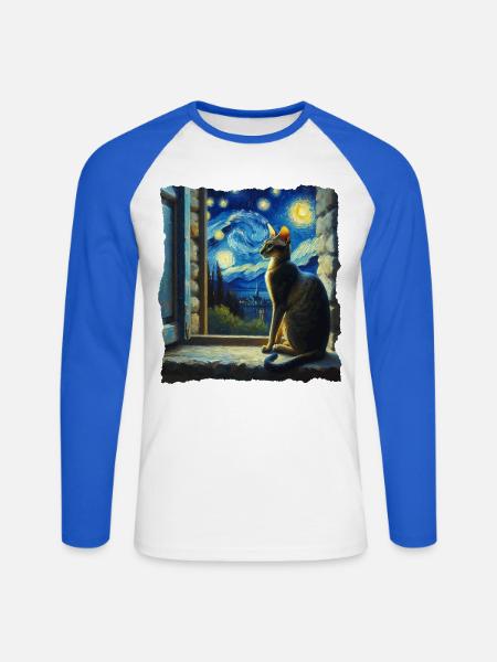 Orientalisch Kurzhaar Starry Night - Unisex Baseballshirt langarm - Weiß/Royalblau