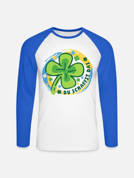 Glücksbringer - Glücksklee - Du schaffst das! - Unisex Baseballshirt langarm - Weiß/Royalblau
