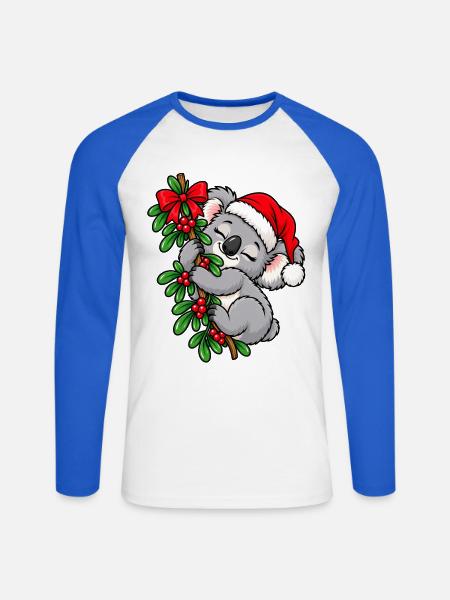 Weihnachten Koala Mistelzweig Geschenkidee - Unisex Baseballshirt langarm - Weiß/Royalblau