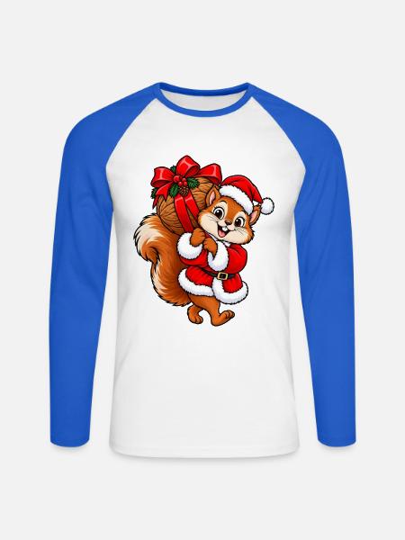 Weihnachten Eichhörnchen Nuss Geschenkidee - Unisex Baseballshirt langarm - Weiß/Royalblau