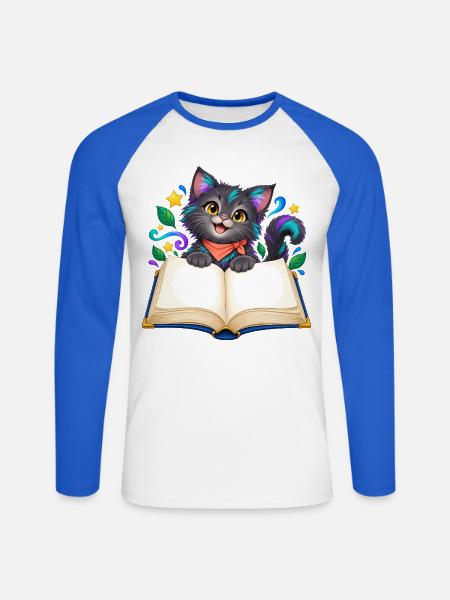 Katzenbuchzauber im Regenbogenstil - Unisex Baseballshirt langarm - Weiß/Royalblau
