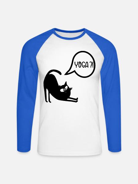 Yoga Katze - Unisex Baseballshirt langarm - Weiß/Royalblau