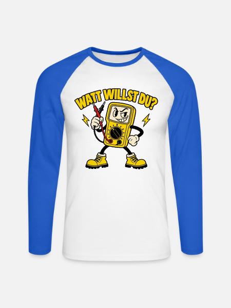 Watt willst du? – Freches Multimeter - Unisex Baseballshirt langarm - Weiß/Royalblau