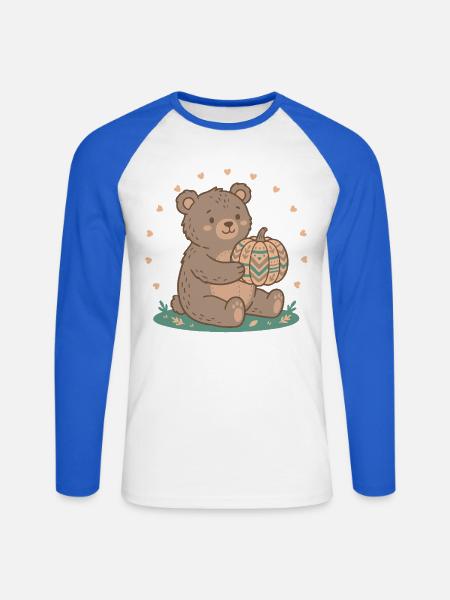 Teddybär mit Kürbiskuchen - Unisex Baseballshirt langarm - Weiß/Royalblau