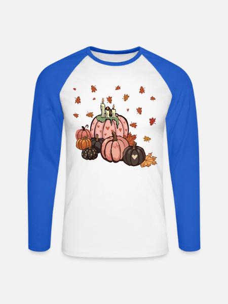 Kürbisse und Kerzen - Unisex Baseballshirt langarm - Weiß/Royalblau