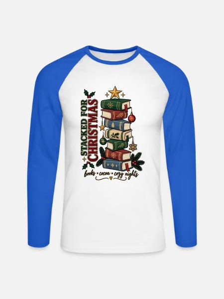 Bücher & Gemütliche Adventszeit - Unisex Baseballshirt langarm - Weiß/Royalblau