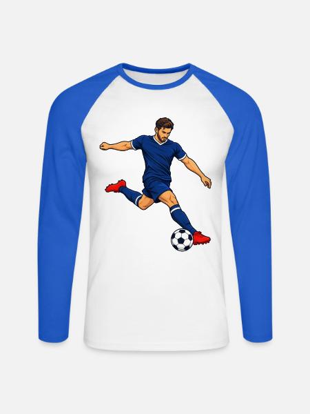 Fußball-Stürmer-Kick - Unisex Baseballshirt langarm - Weiß/Royalblau