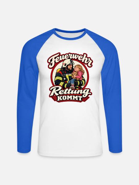Feuerwehr – Rettung kommt - Unisex Baseballshirt langarm - Weiß/Royalblau