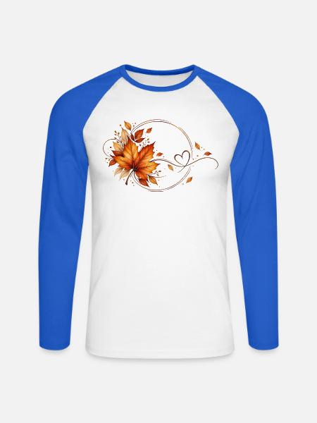 Herbst - Unisex Baseballshirt langarm - Weiß/Royalblau