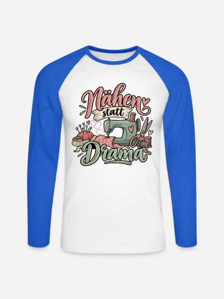 Nähen statt Drama - Unisex Baseballshirt langarm - Weiß/Royalblau