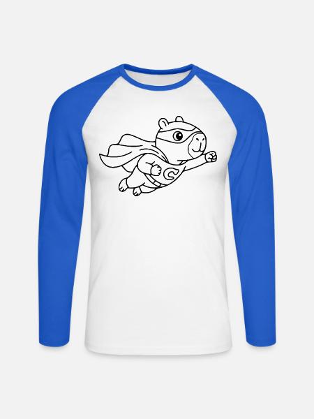 Flying Capybara Superheld Flying Capy Geschenk - Unisex Baseballshirt langarm - Weiß/Royalblau