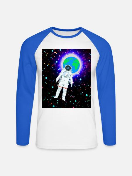 Astronaut im kosmischen Erdglanz - Unisex Baseballshirt langarm - Weiß/Royalblau