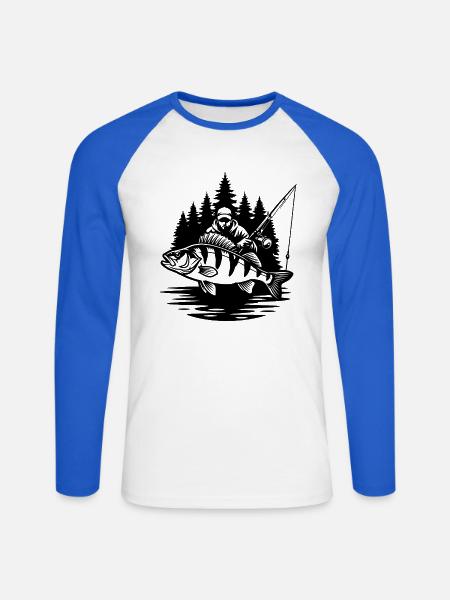 Fischer und sein Barsch - Unisex Baseballshirt langarm - Weiß/Royalblau