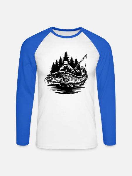 Fischer und Welse im Wald - Unisex Baseballshirt langarm - Weiß/Royalblau