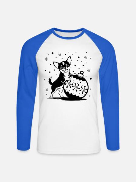Süßer Weihnachts-Chihuahua mit Kugel - Unisex Baseballshirt langarm - Weiß/Royalblau