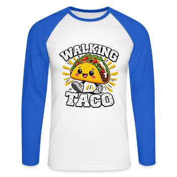 Walking Taco, lustige Kostüm-Tacos  - Unisex Baseballshirt langarm - Weiß/Royalblau - Vorne - Nik (191cm)