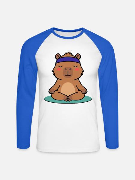 Niedliche Capybara-Yoga-Pose Meditier-Grafik - Unisex Baseballshirt langarm - Weiß/Royalblau