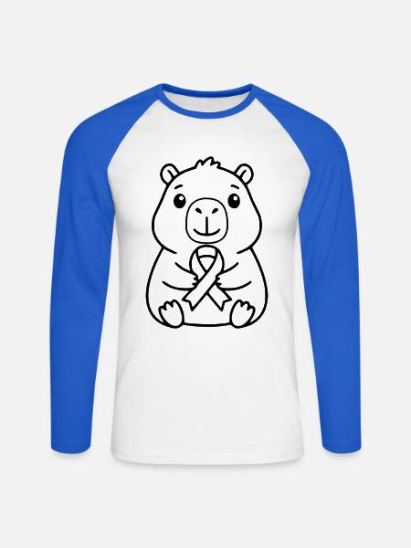 Niedliche Capybara-Brustkrebs-Bewusstsein - Unisex Baseballshirt langarm - Weiß/Royalblau