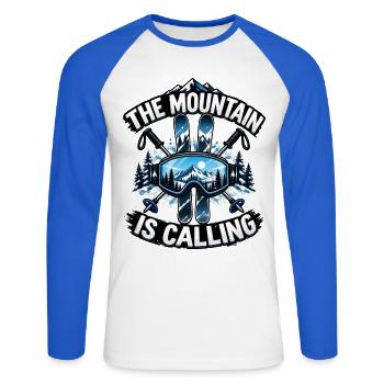 Skifahren The mountain is calling Apres-Ski - Unisex Baseballshirt langarm - Weiß/Royalblau - Vorne - Nik (191cm)