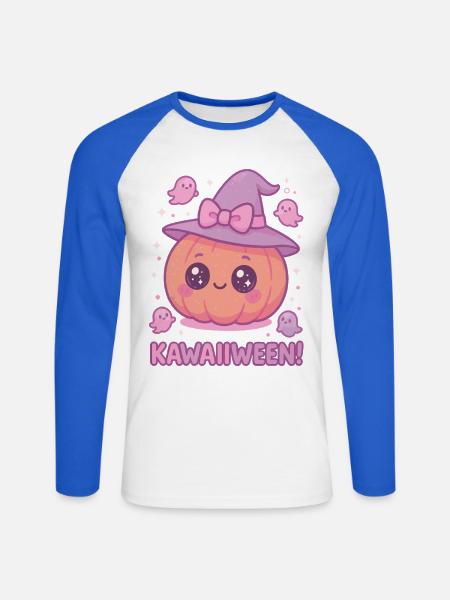 Kawaiiween Kürbishexe - Unisex Baseballshirt langarm - Weiß/Royalblau