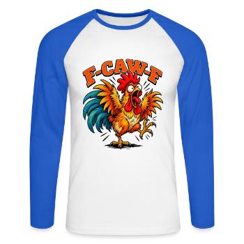 Funny F-CAW-F Crazy Rooster Retro Chicken - Unisex Baseballshirt langarm - Weiß/Royalblau - Vorne - Nik (191cm)