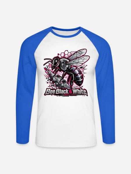 Biene Neon Schwarz-Weiß Tech - Unisex Baseballshirt langarm - Weiß/Royalblau