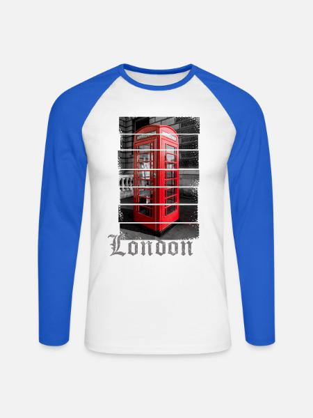 London Design mit Roter Telefonzelle Souvenir - Unisex Baseballshirt langarm - Weiß/Royalblau