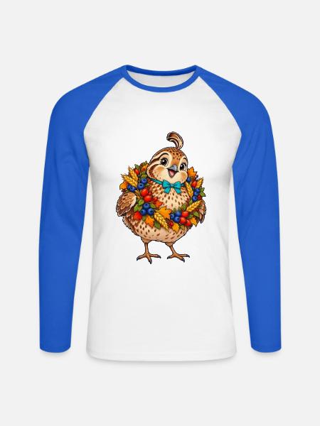Küken im Blumenkranz - Unisex Baseballshirt langarm - Weiß/Royalblau