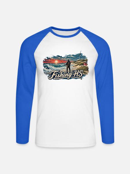 Angeln Hvide Sande - Unisex Baseballshirt langarm - Weiß/Royalblau