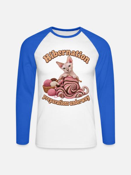 Winterschlaf Sphynx - Unisex Baseballshirt langarm - Weiß/Royalblau