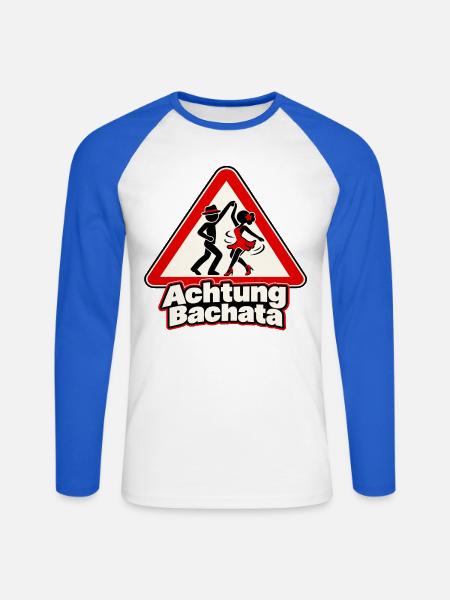 Achtung Bachata – Tanzpaar im Warnschild - Unisex Baseballshirt langarm - Weiß/Royalblau