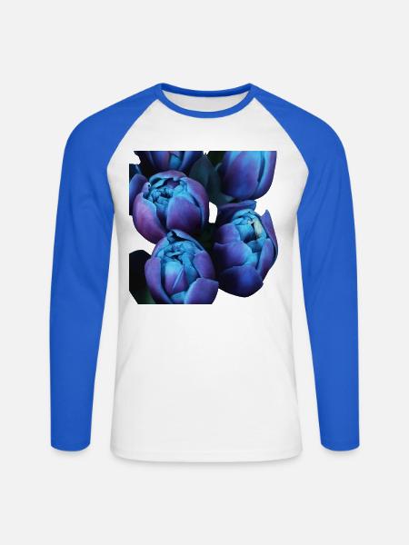 Indigo-Blüten-Tulpen - Unisex Baseballshirt langarm - Weiß/Royalblau