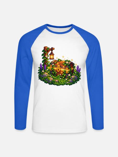 Glühende Schatztruhe im Gartenwald - Unisex Baseballshirt langarm - Weiß/Royalblau