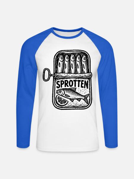 Sprotten – Maritimes Retro Fischmotiv - Unisex Baseballshirt langarm - Weiß/Royalblau